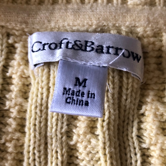 croft & barrow Pale Yellow Cable Knit V-Neck Sweater - Picture 3 of 9